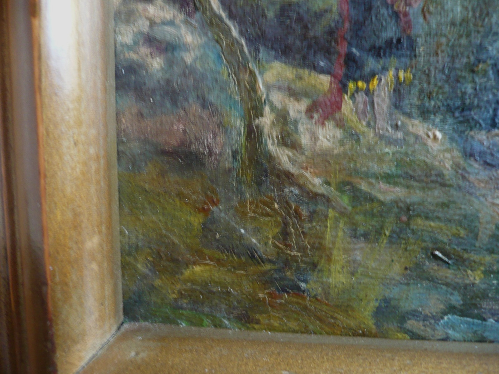 MINA BOEHM METZGER, NEW YORK IMPRESSIONIST OLD ANTIQUE, FOREST NATURE WATERFALL