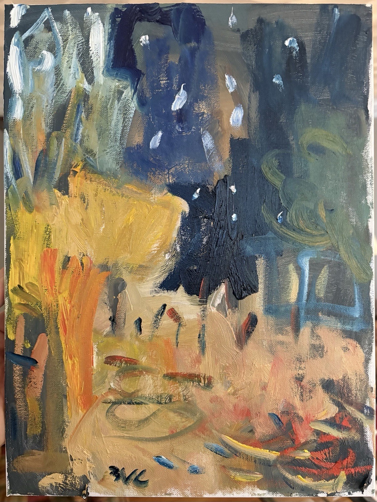 Cafe Terrace At Night Cubism Cityscape Oil Painting Abstract Art on Canvas 18×14