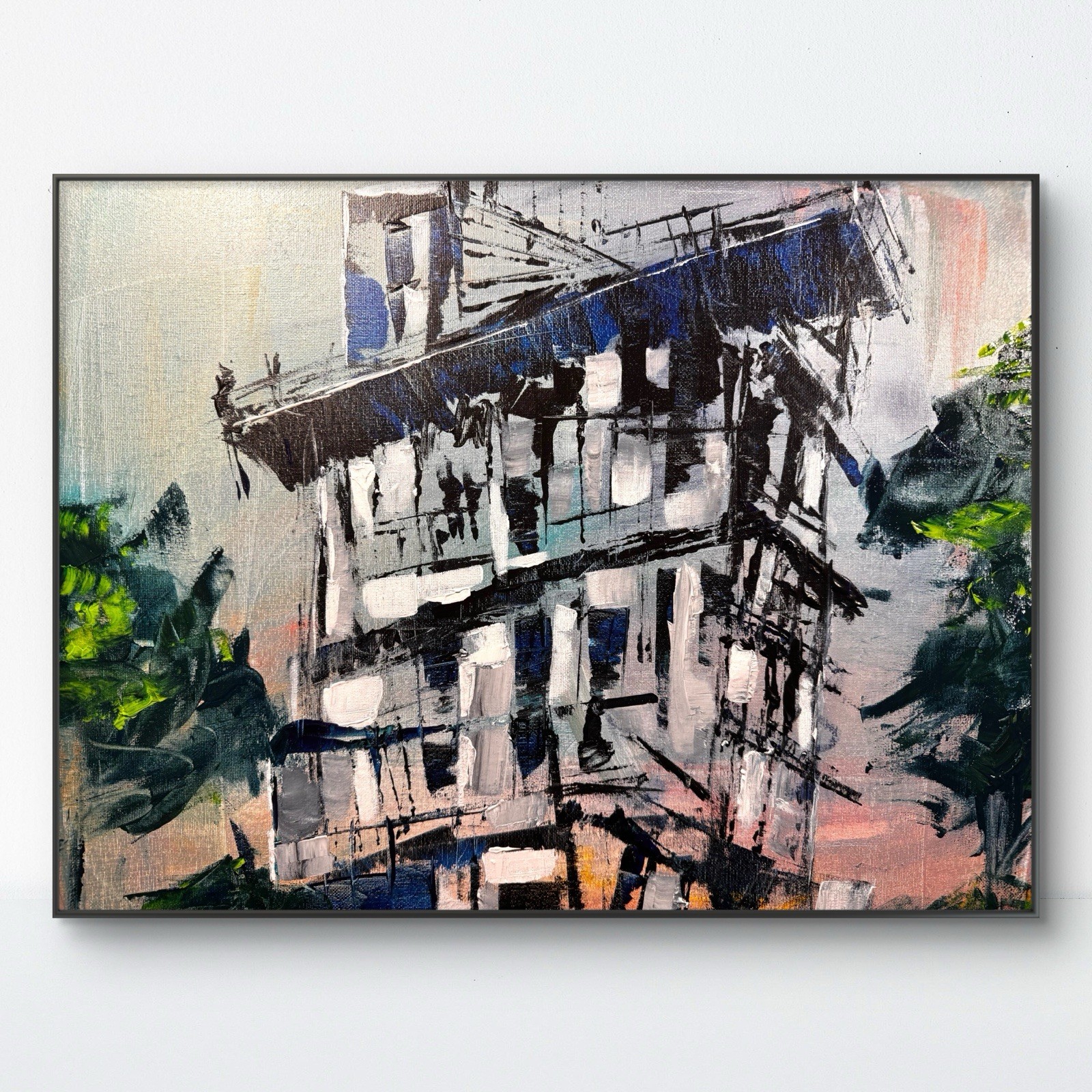 Original Abstract Fine Art Architecture 16×20 Canvas Expressionism Wall Decor 17