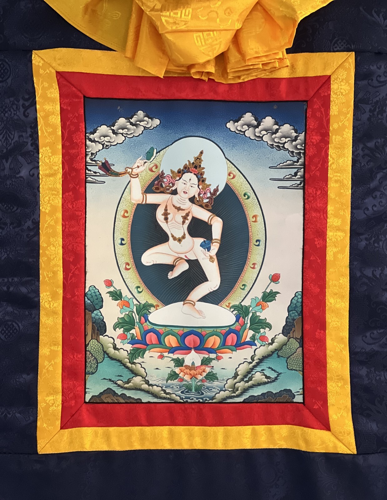 MACHIG LABDRON DIGITAL/ GICLEE PRINT TIBETAN THANGKA PAINTING WITH SILK BROCADE