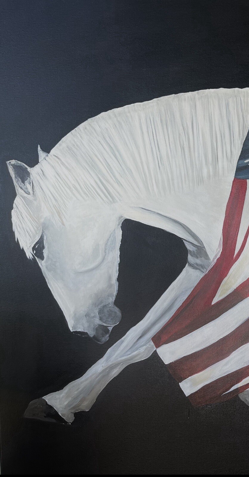 Bowing White Horse W Flag Painting On Canvas By Arkansas Artist Leah j Smith