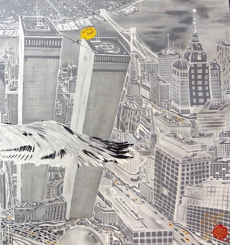 New york painting “JE ME SOUVIENT» 9/11 ORIGINAL 2005 UNIQUE . COA