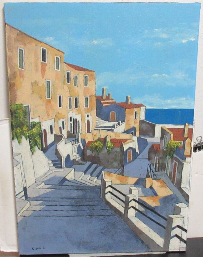 CIARLO C. BEACH FRONT PROPERTY ORIGINAL OIL ON CANVAS SEASCAPE PAINTING UNFRAMED
