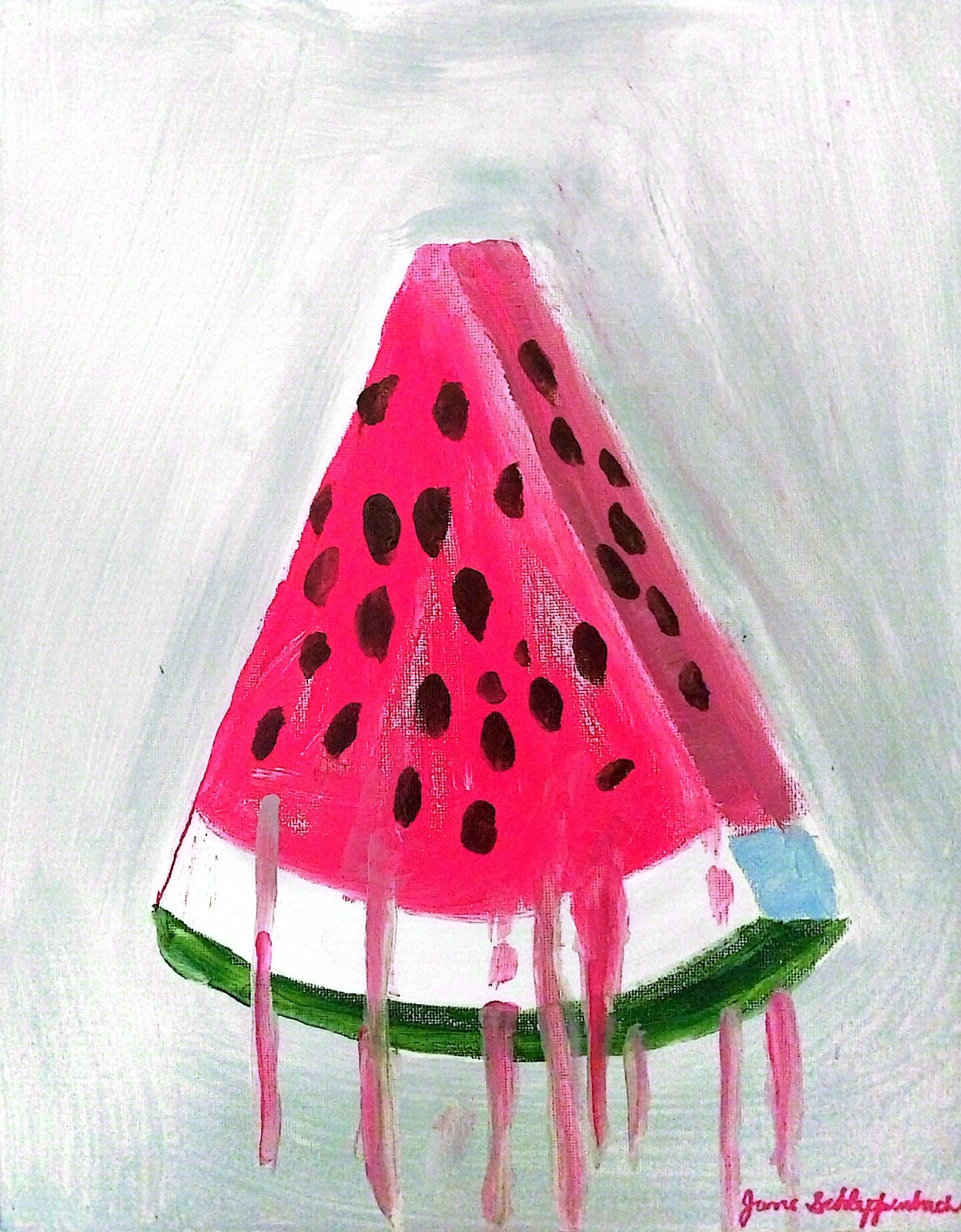 Watermelon Slice Modern Original Signed Canvas Art Acrylic Wall Art 11×14 BACH