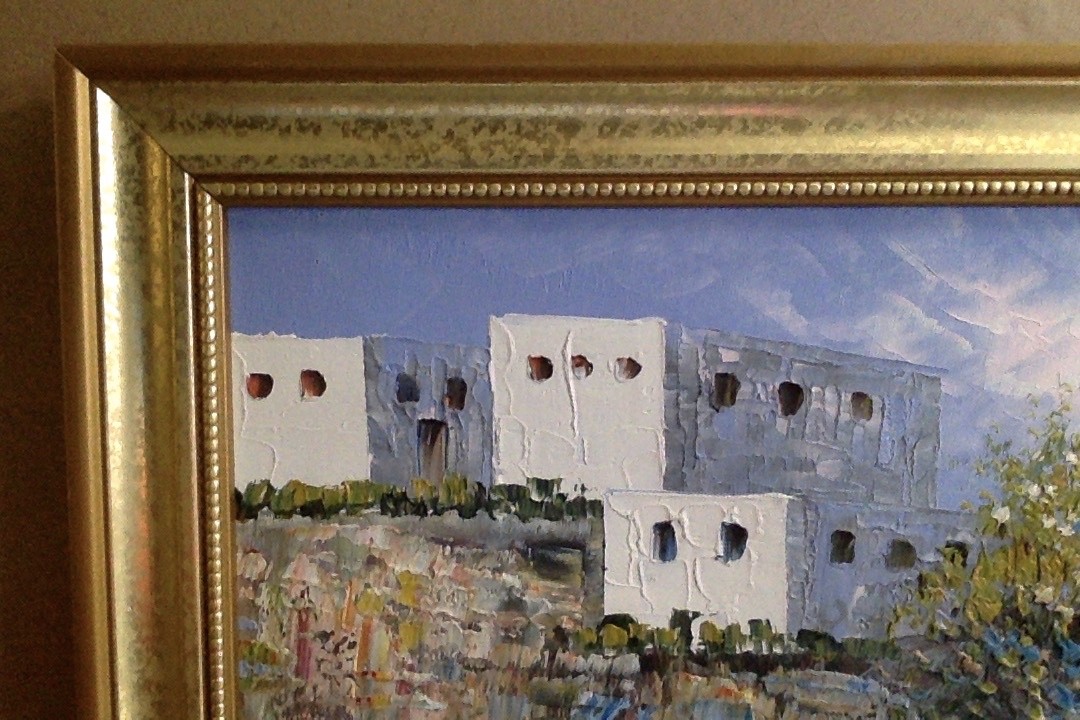 Greek Island 70’s Palette Knife Oil Original Painting Signed & Framed