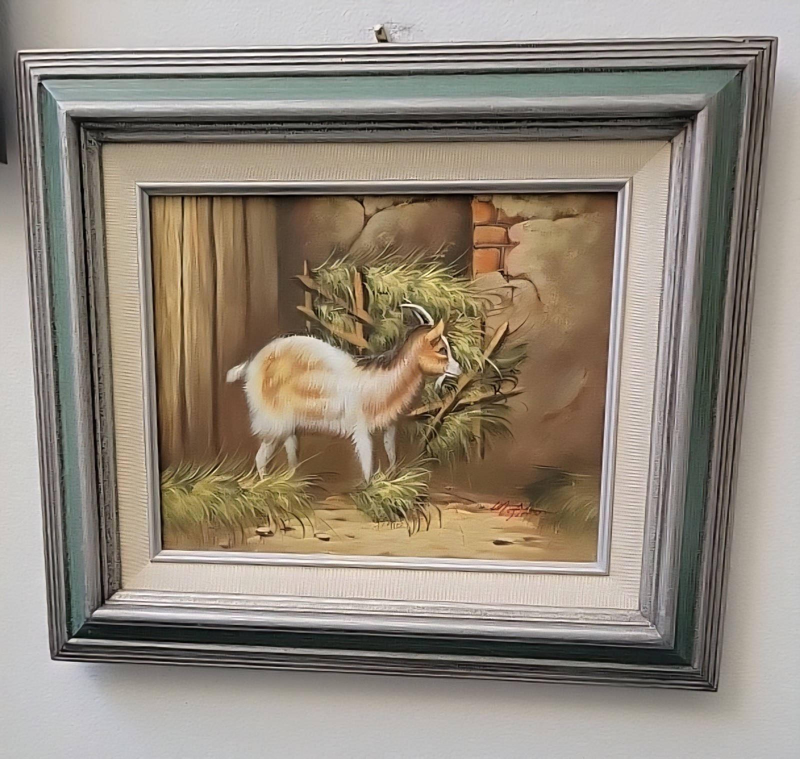 Kid Goat Painting Canvas 9.5×7.5 Site Stubbs Style Signed Wood Frame 12×15 Gvc