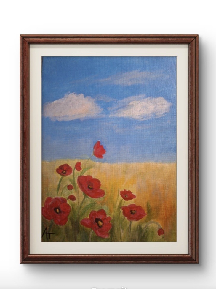 Original Signed 9×12 Acrylic Poppies Impressionist Art Warm Red Home Decor