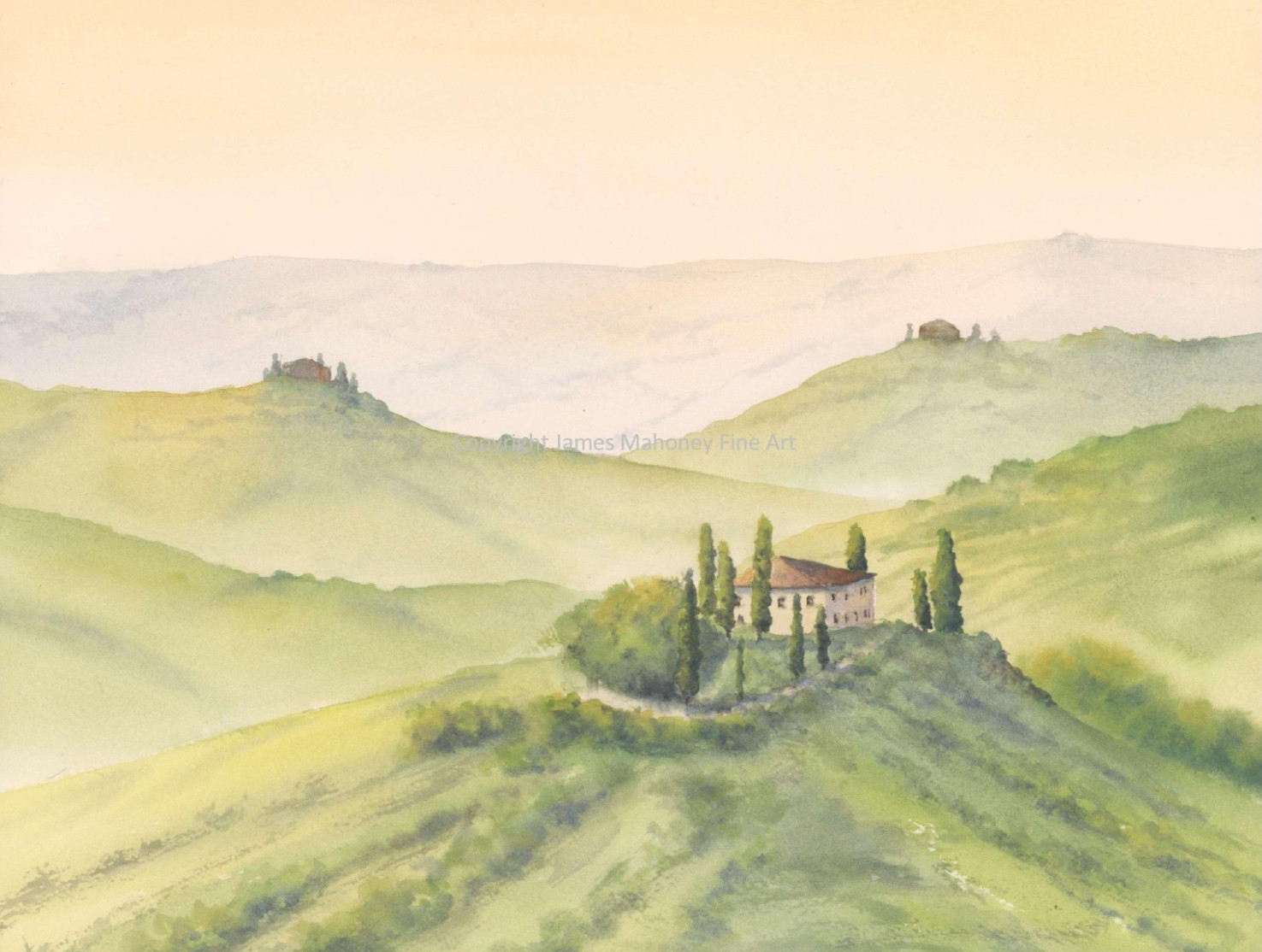 Tuscany Landscape 001 Watercolor 8″x10″ Print, Unframed