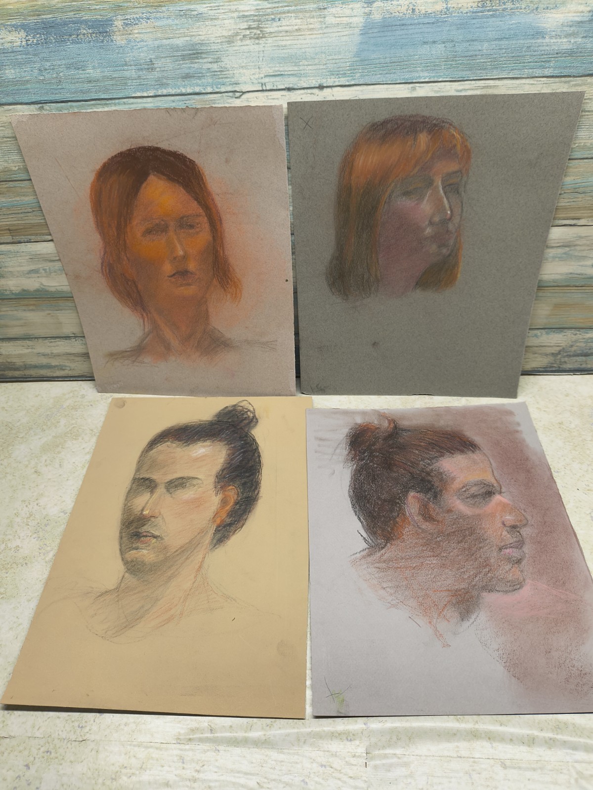 Lot Of 4, Original Pencil Sketch Portrait Drawing On Paper