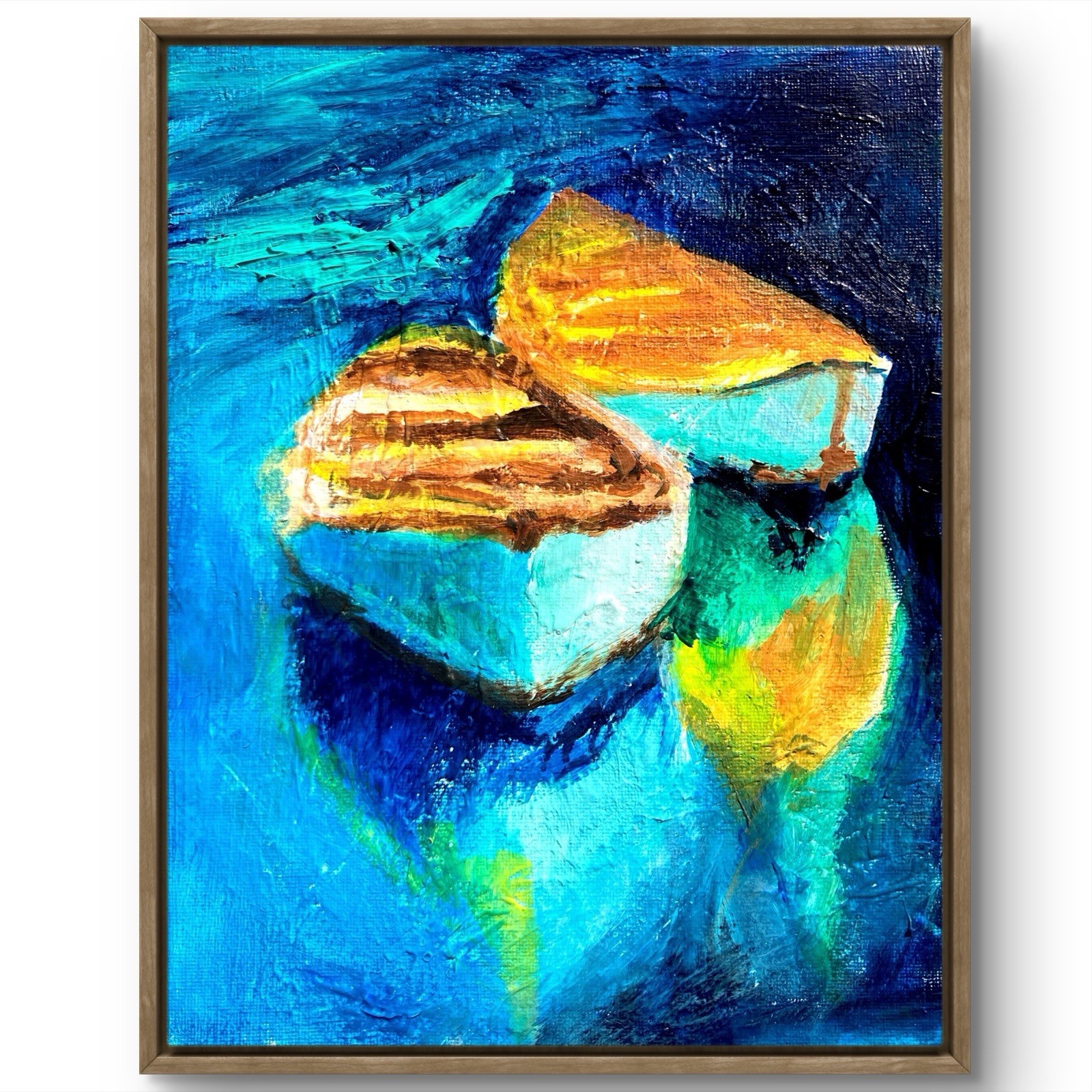 TITA PAINTZ Impressionist Blue Boats Coastal Textured Wall Art 8×10 Canvas