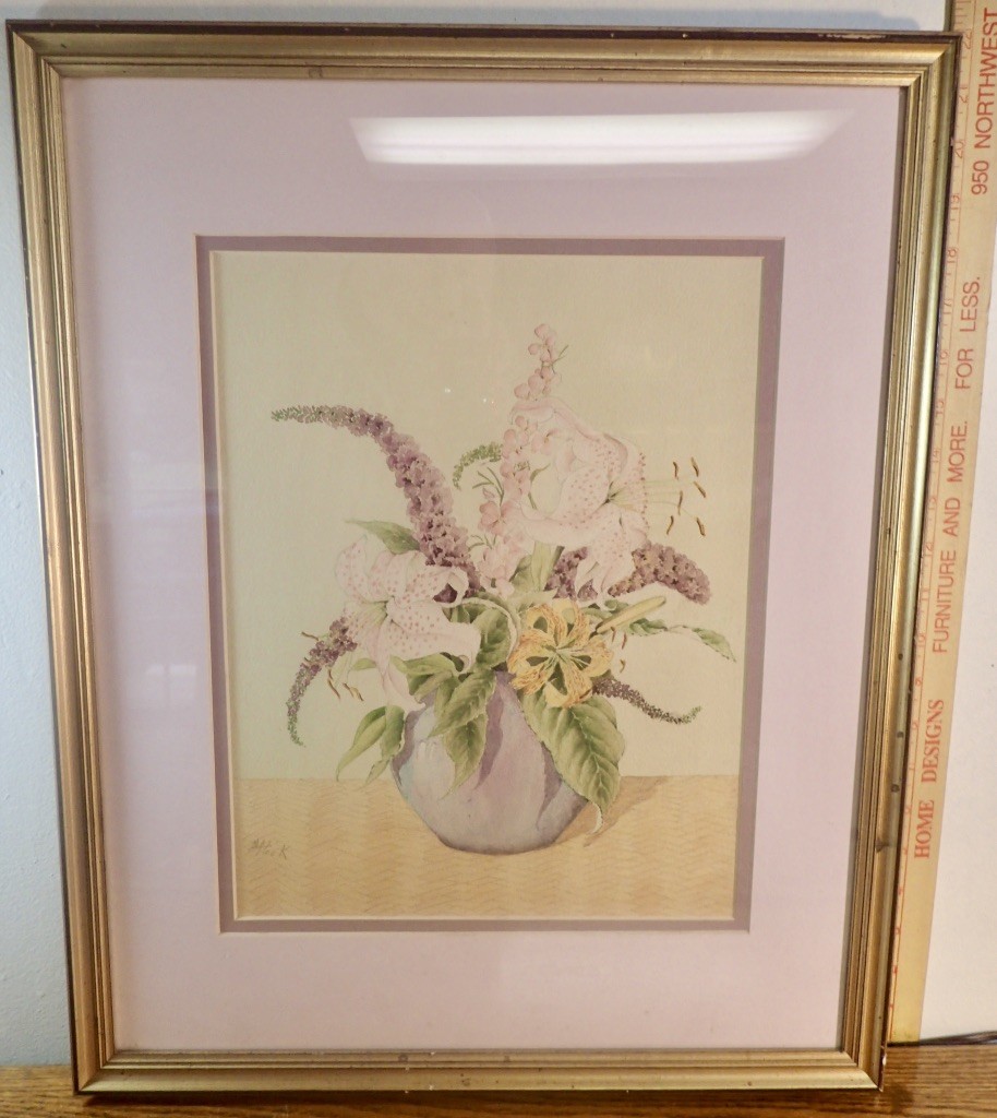 N. Hook original Watercolor Painting of a Spring Flower Bouquet in a Vase 17×21