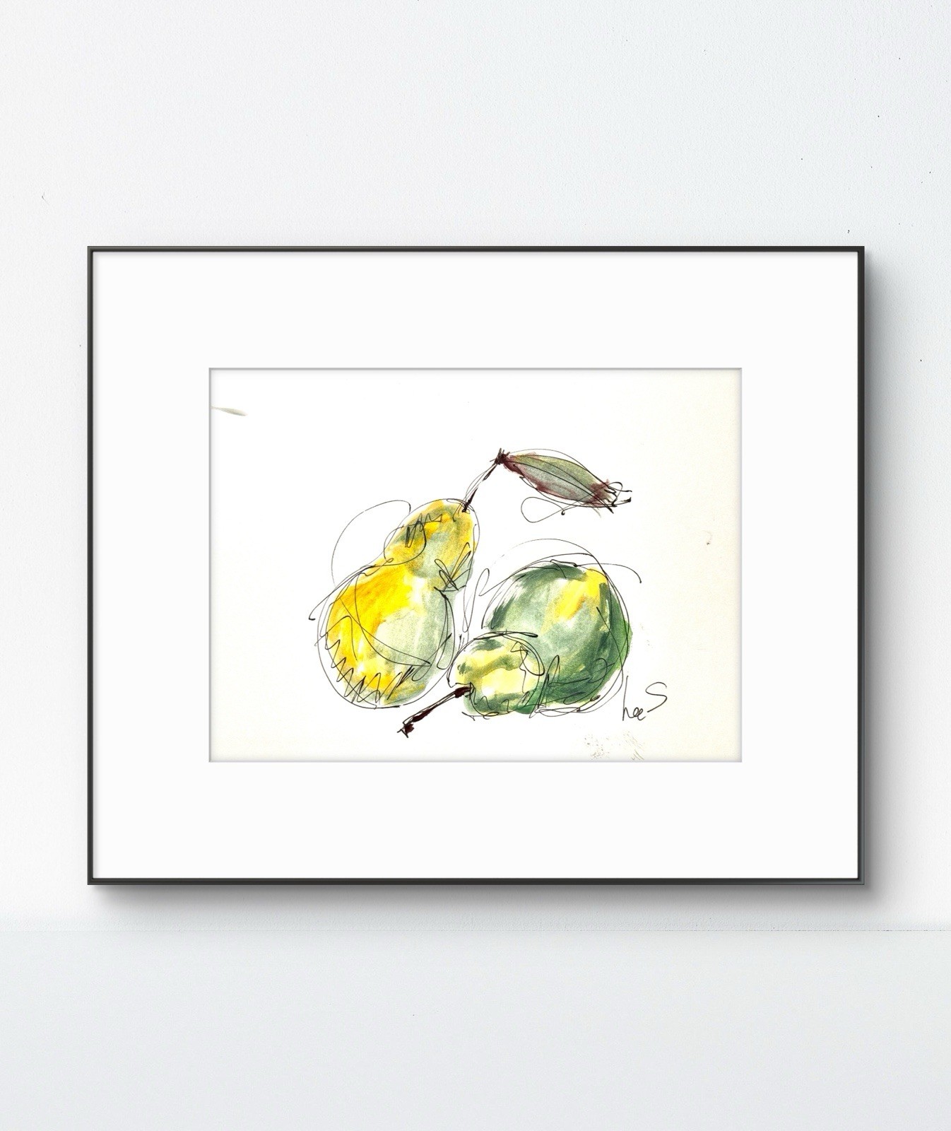 Original Abstract Expressionism 9X12 Pears Paper Ink Colorful Handmade Signed 15