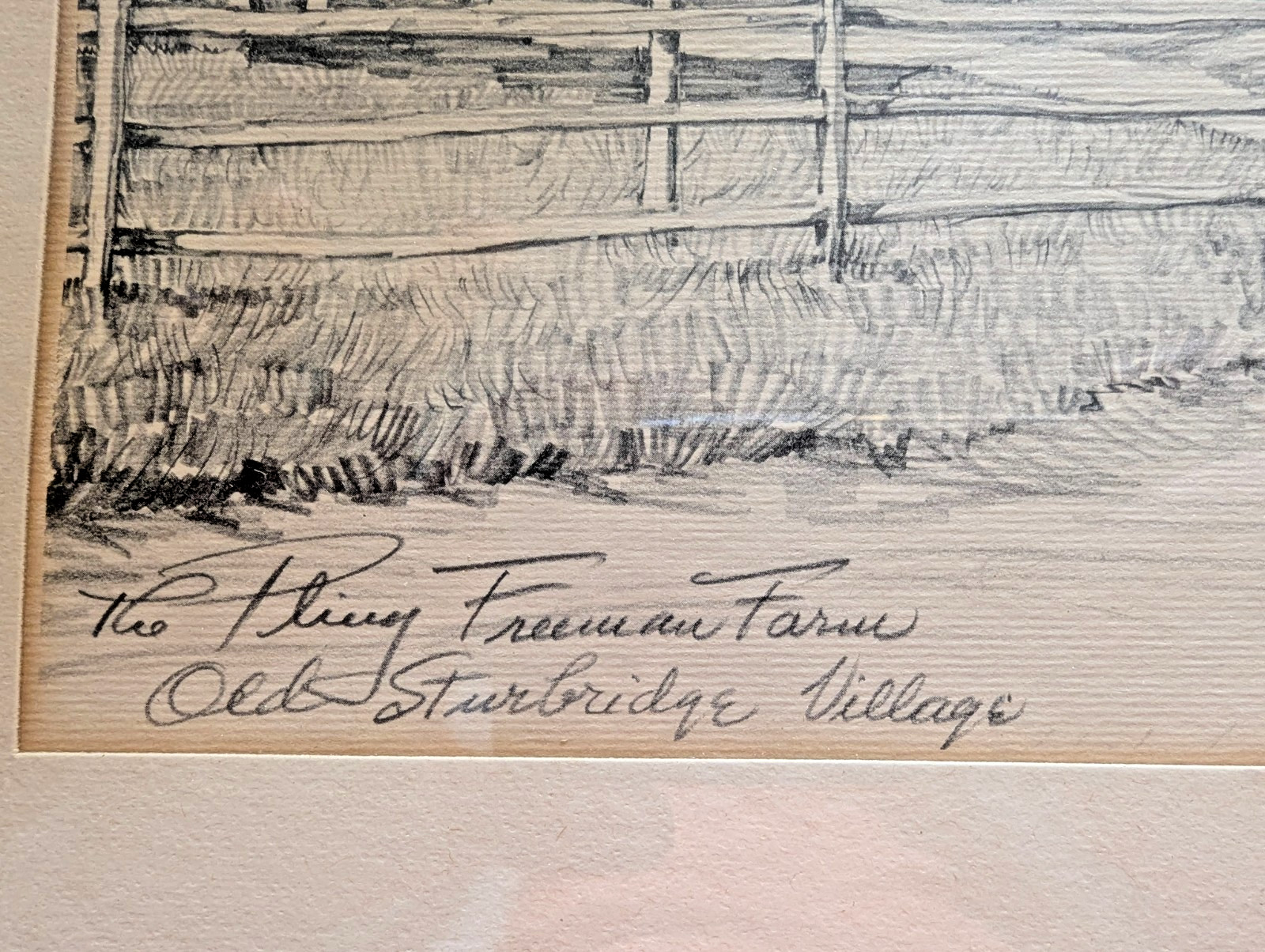 Vintage Signed Pencil Drawing Old Sturbridge Village Farm Framed 17×13