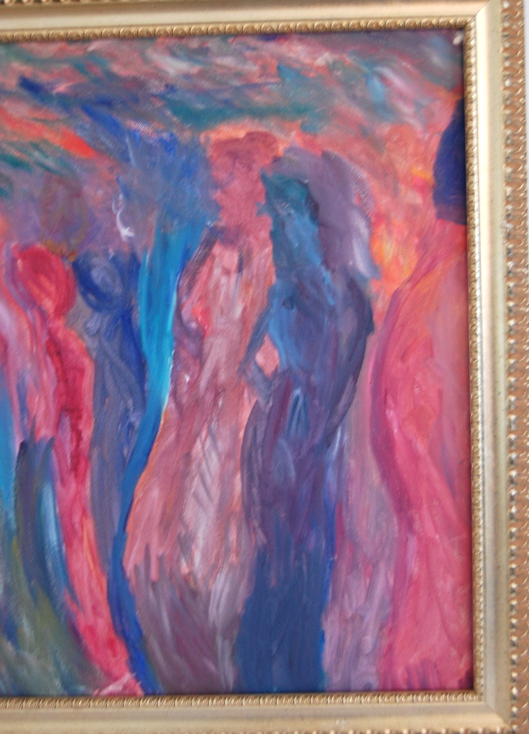 Vtg Framed Original Multicolor Surrealist Abstract Acrylic Oil Painting 20X16