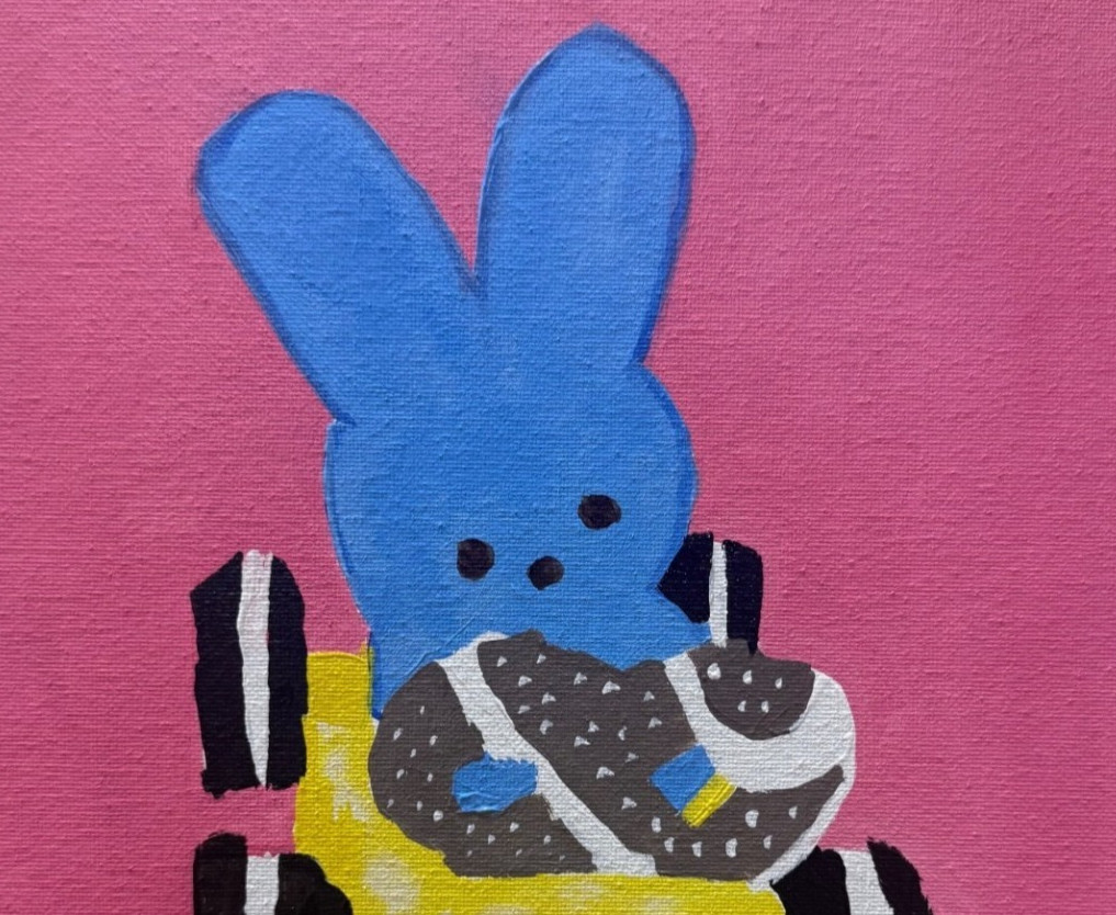 Peeps Easter Bunny Snack Original 14×11 Whimsical Pop Folk Art Painting Canvas