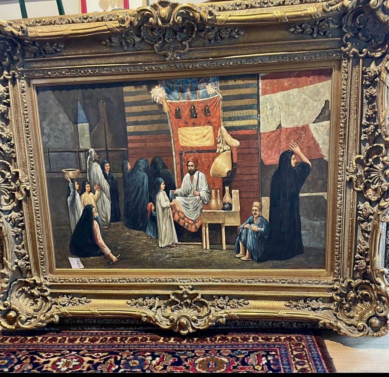 Orientalist School 20th Century oil painting, a bustling market scene