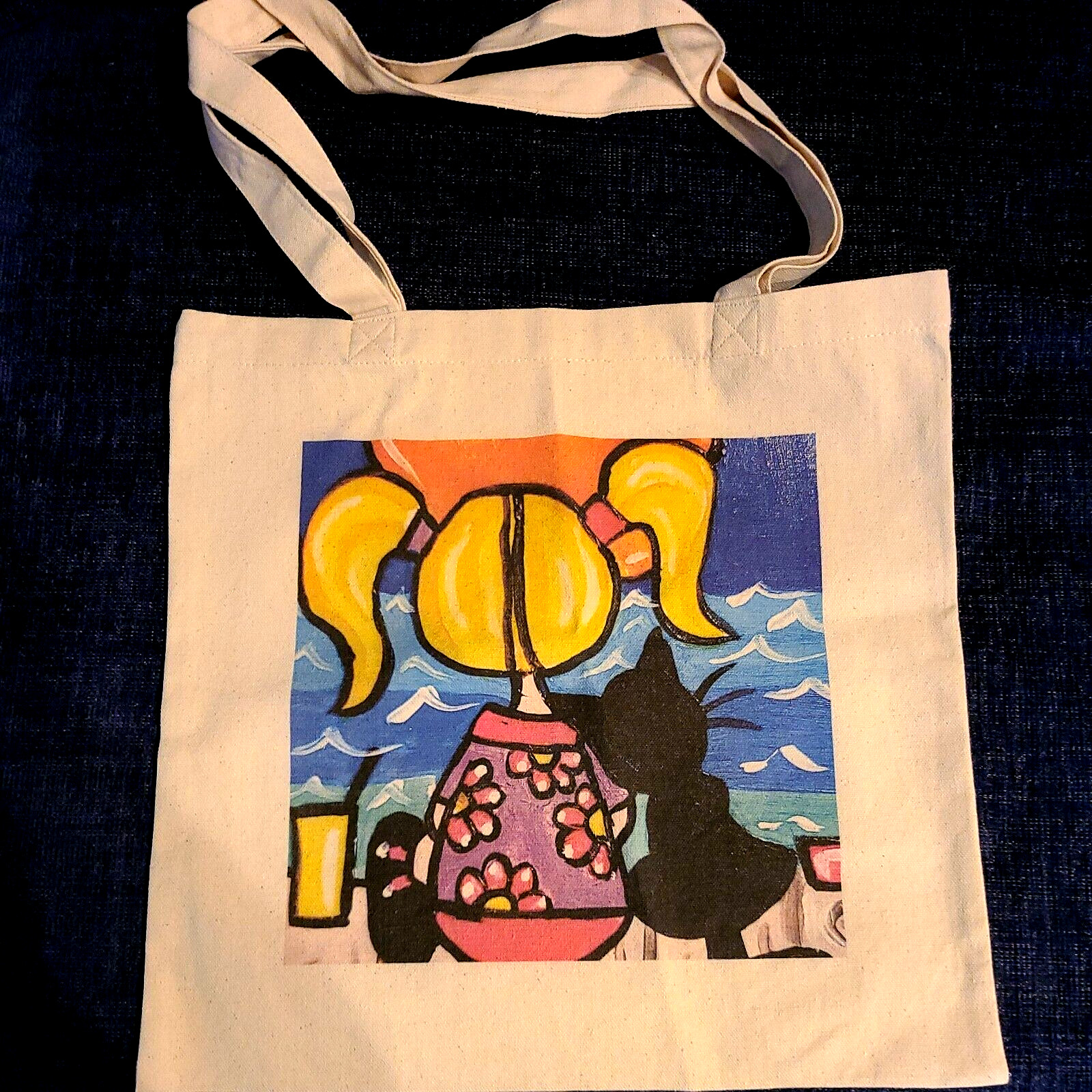 NEW NOT ACEO CANVAS WATCHING THE SUNSET CAT TOTE BAG 15×15 » 2000-now