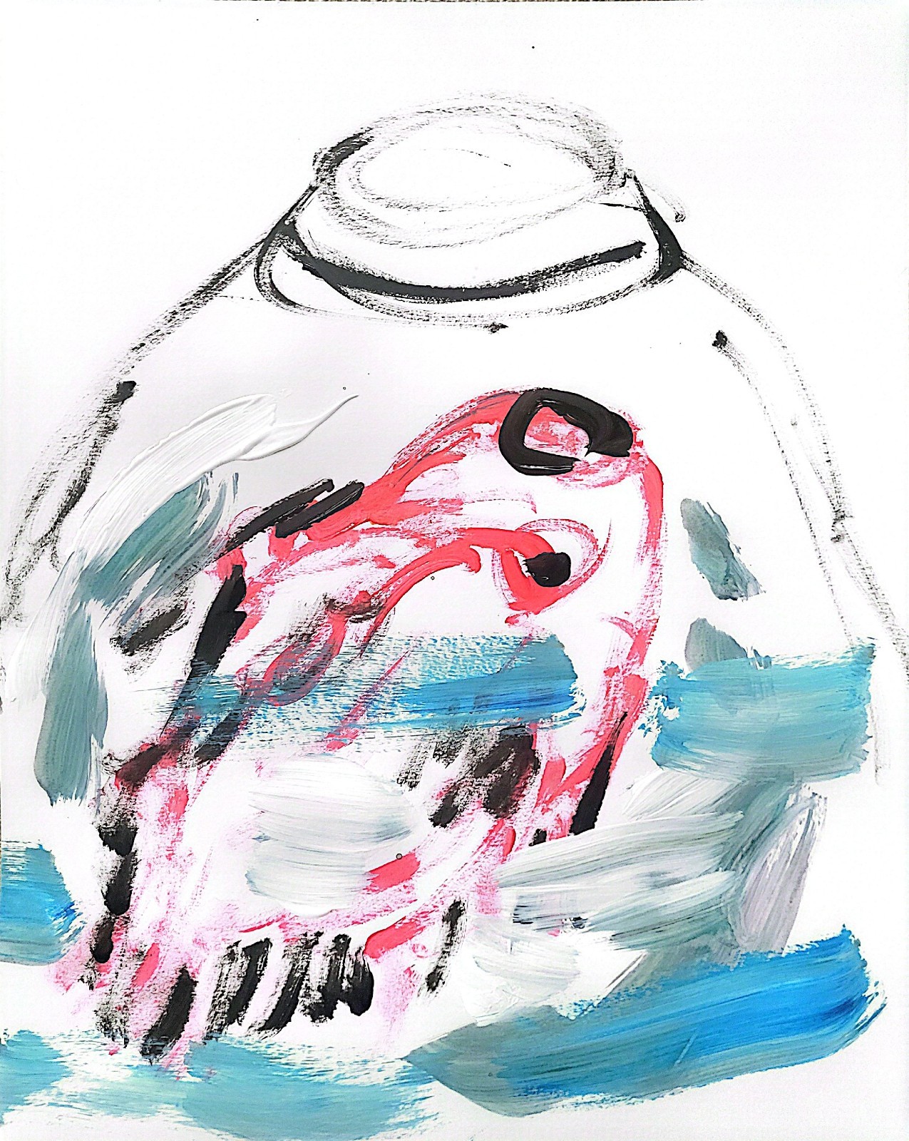 Fish #1 Abstract Expressionist Original Painting Gallery Paper