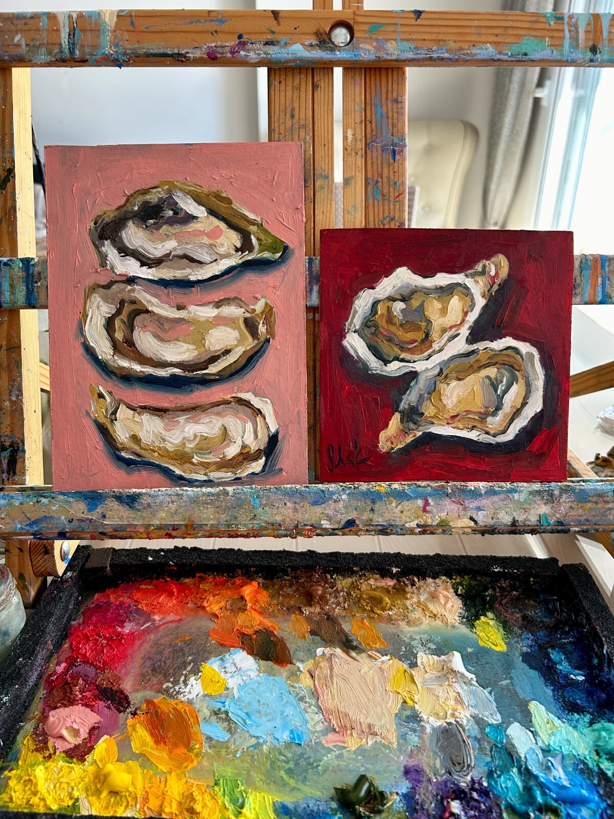 Oyster Oil Painting Shell Original Wall Art Seashell Paintings Pearl Seafood Art
