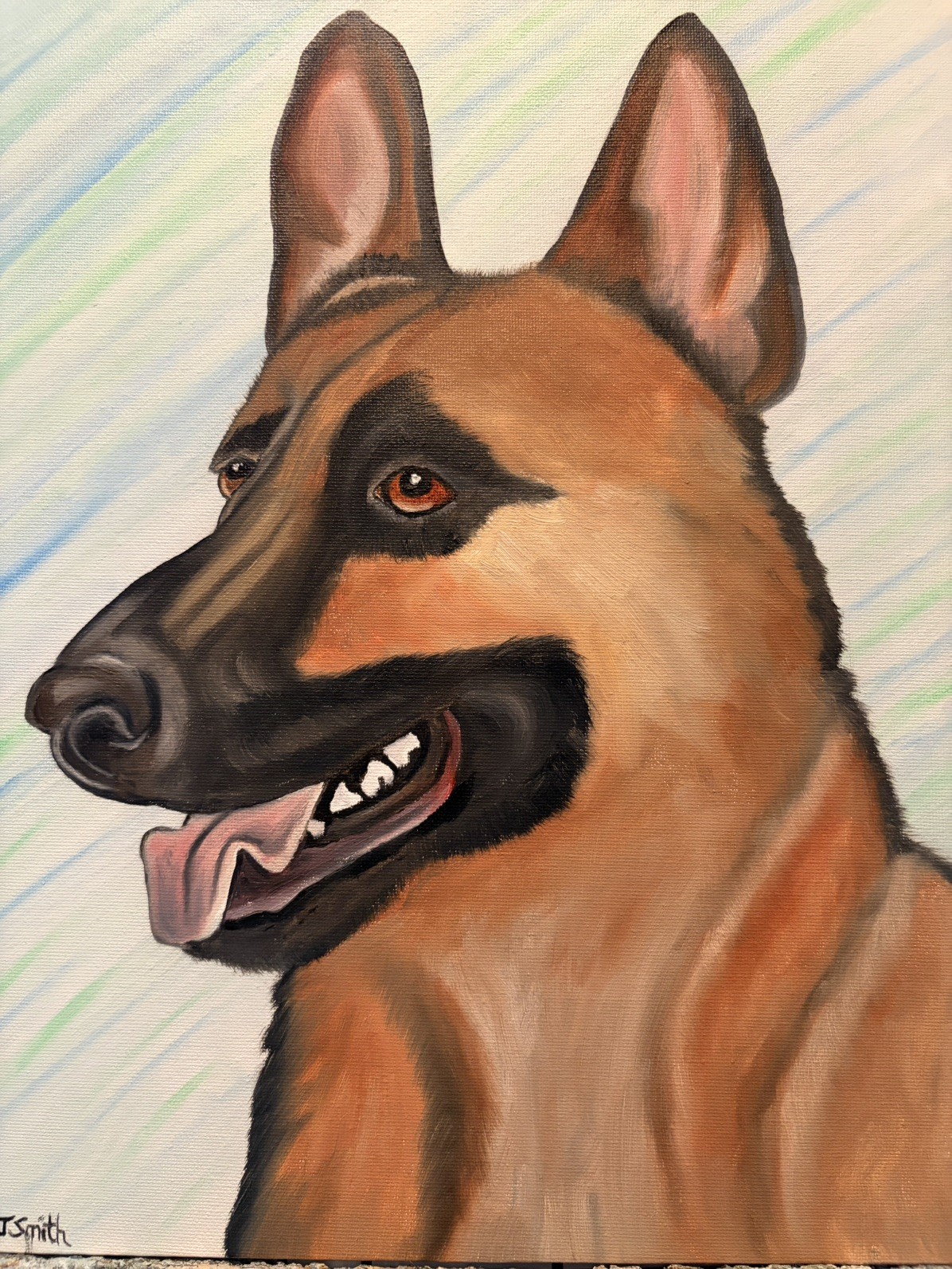Original oil painting 11 x 14 inches handsome German Shepherd dog signed canvas