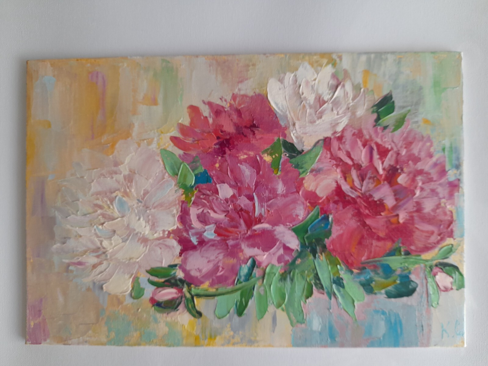 peonies original oil painting, bouquet of pink peonies art, peonies wall art