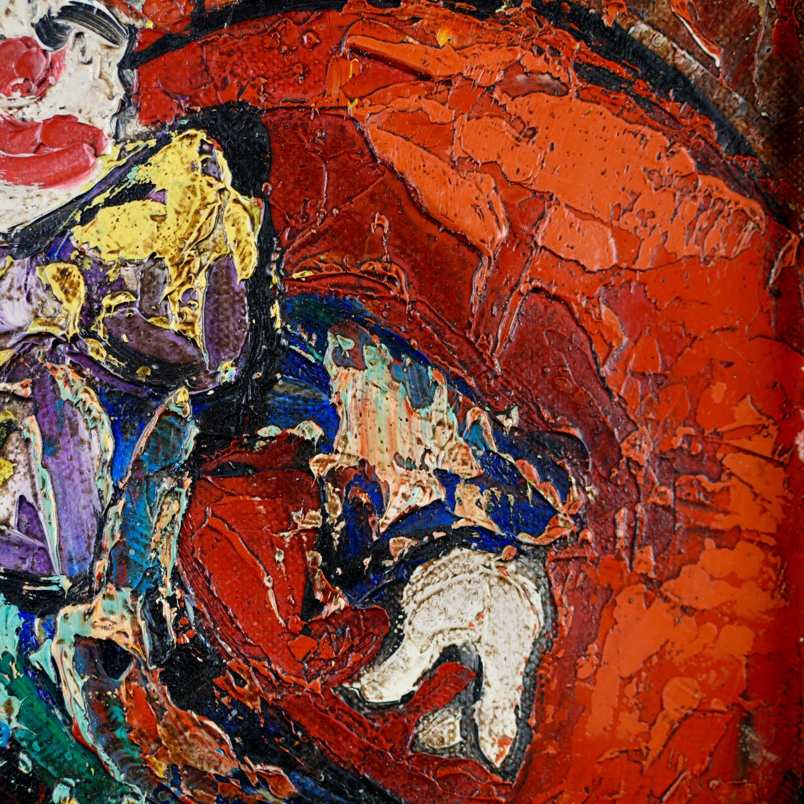 Vintage Original Expressionist Oil on Canvas «Clown Dancer» By Henry D’Anty