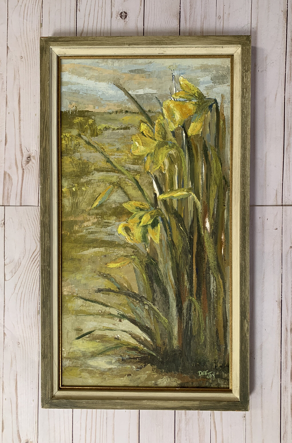 VTG ORIGINAL OIL PAINTING STILL LIFE Floral DAFFODILS Daffodil Landscape Dee Jay