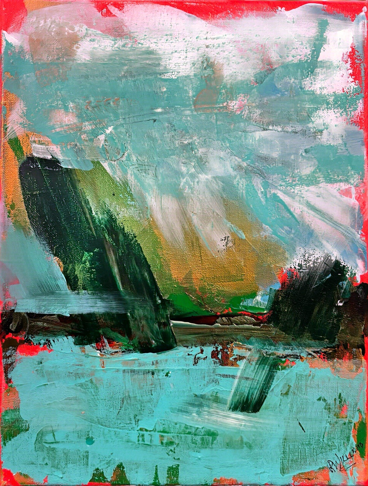 “Pelican Bayou” UNFRAMED Abstract on Сanvas wall-art signed 14×11 Brand New