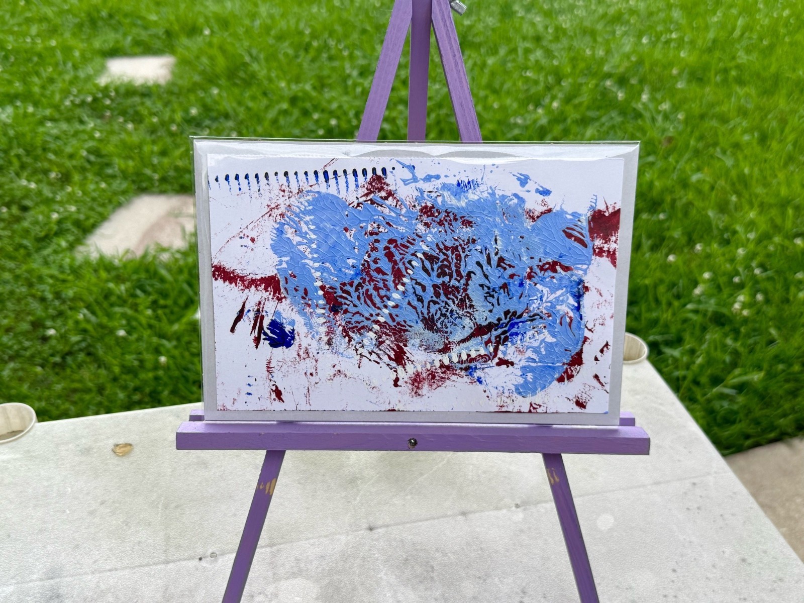 «Paper Bag» Blue and Red Small Abstract 8.5 x 5.5in Painting