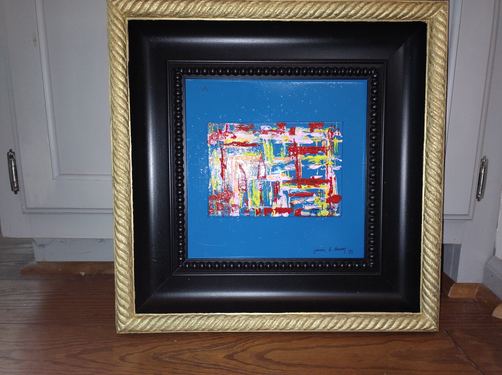 Large Framed Signed Modern Art Abstract Acrylic Painting w/COA Multi Color