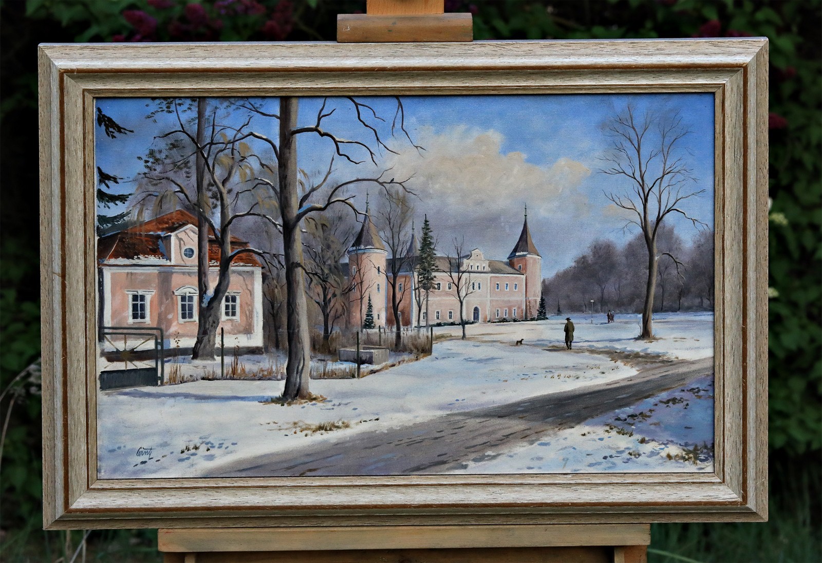 Stefan Cerny Signed Oil Painting, Winter Landscape With Castle, Framed