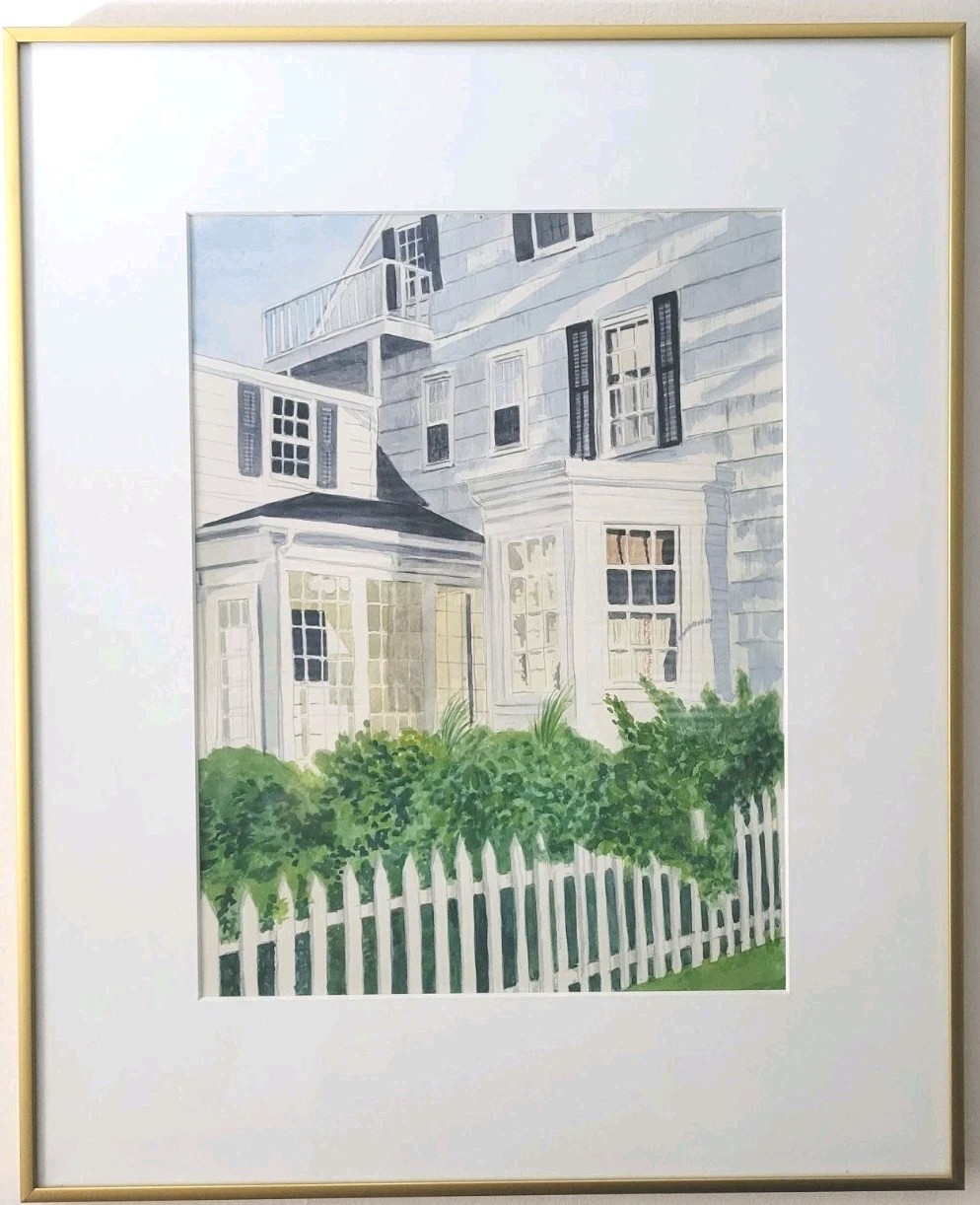 Original 1987 Rose Millevolte Watercolor “1770 Side” Framed Hamptons House 17×21