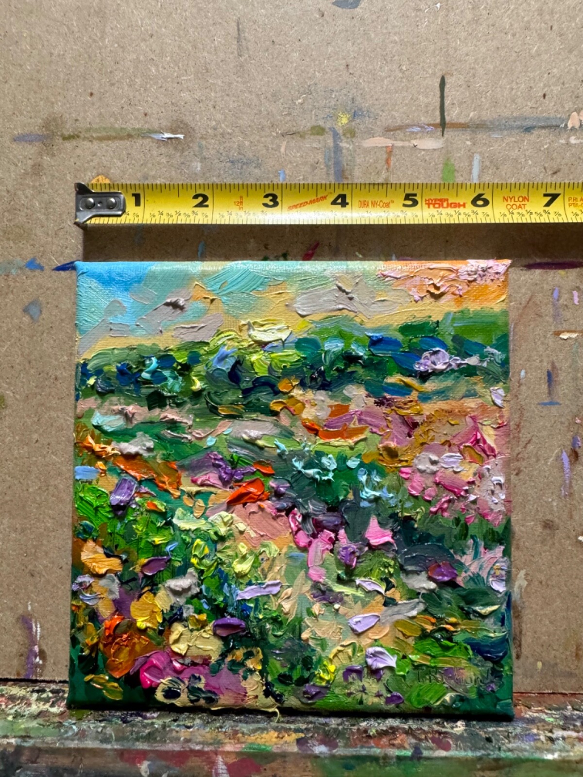 Wildflowers Oil painting ORIGINAL art Lupine floral field artwork Landscape 6×6″