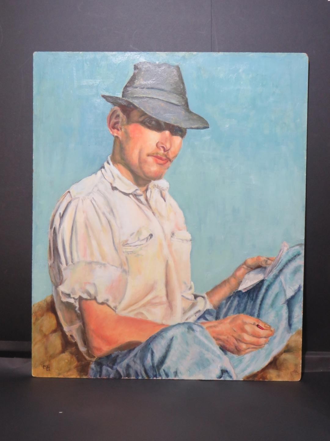 Australian Portrait of Artist Circa 1950 Oil Signed with Monogram LMG