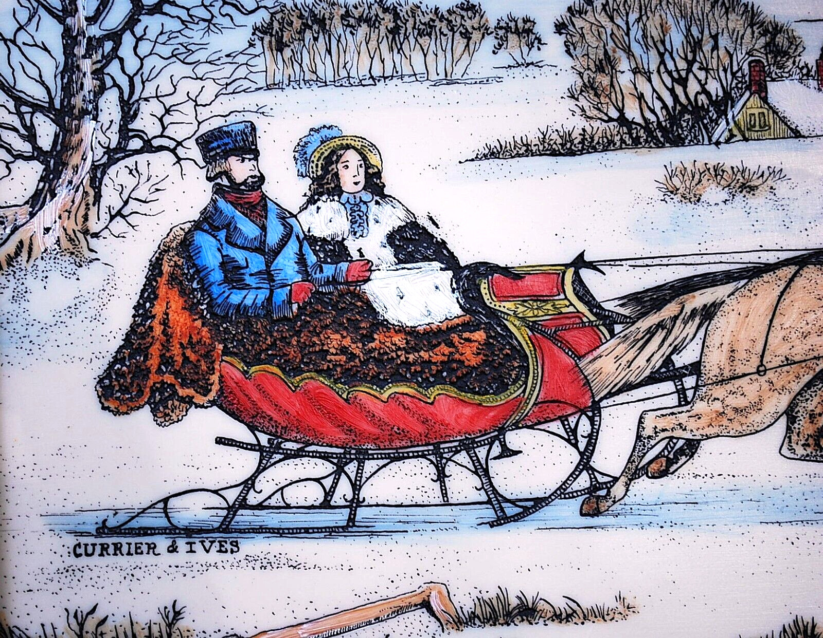 Hand Colored RARE Currier & Ives ARTINI ENGRAVING ‘THE ROAD WINTER’ Framed 17.5″