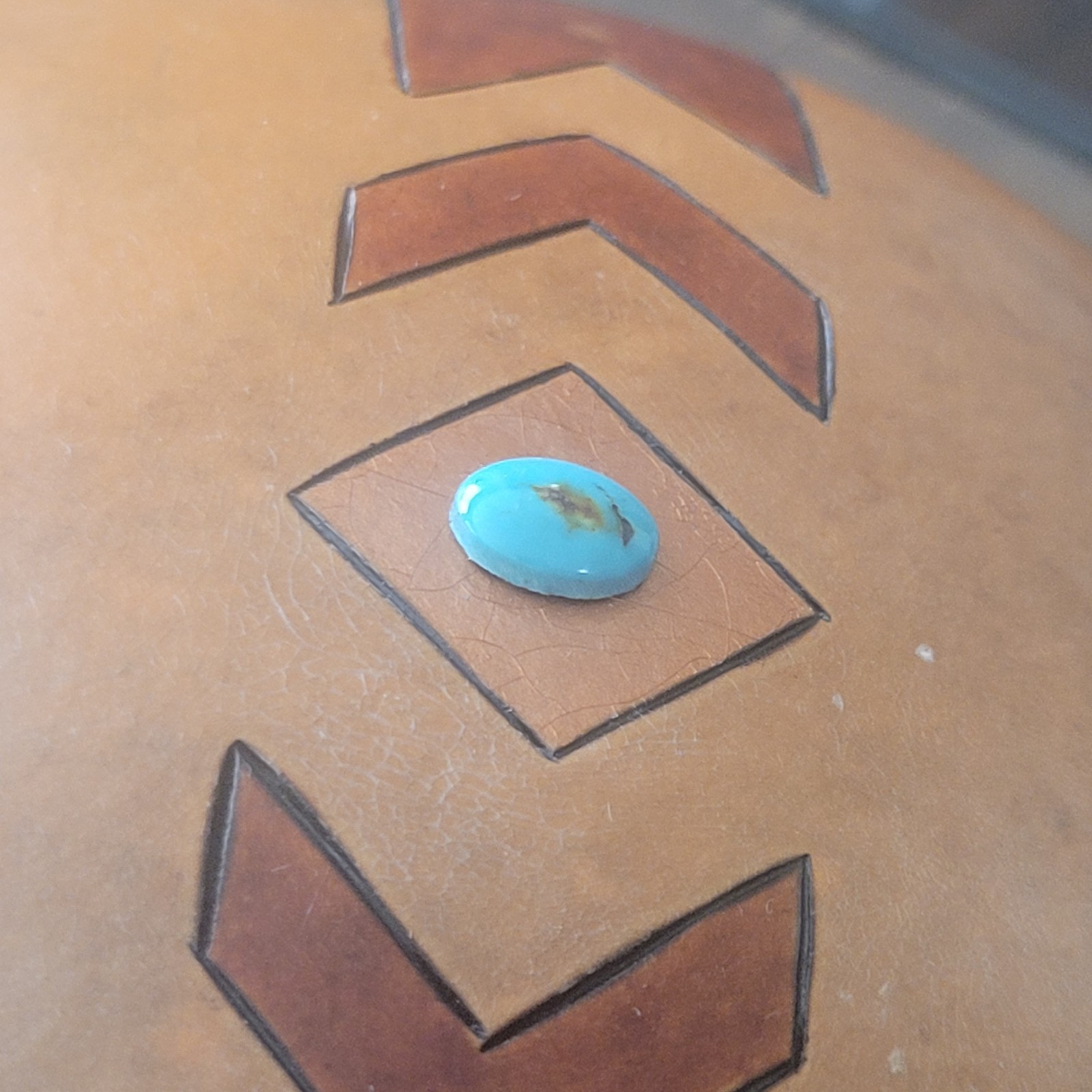 Southwestern Hand Painted Gourd Native American Turquoise Feathers Beads Signed
