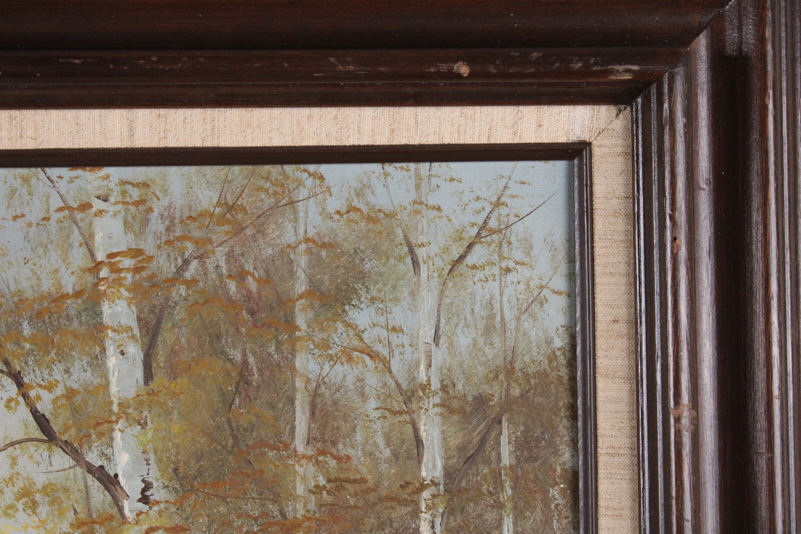 Vintage Forest Stream Landscape Scene Oil Painting On Canvas Signed Illegible