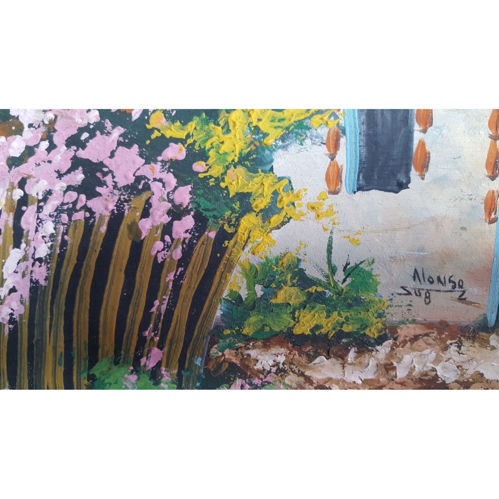 VTG MCM original signed art Idyllic Rustic Cottage Rural Ethnic Boho Eclectic.