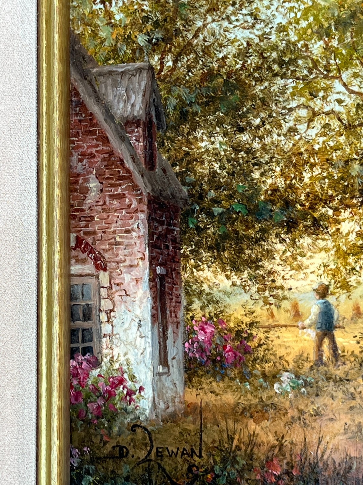 Dennis Lewan (1948- ) «Harvest» Original Oil on Masonite Painting on Board. 1986
