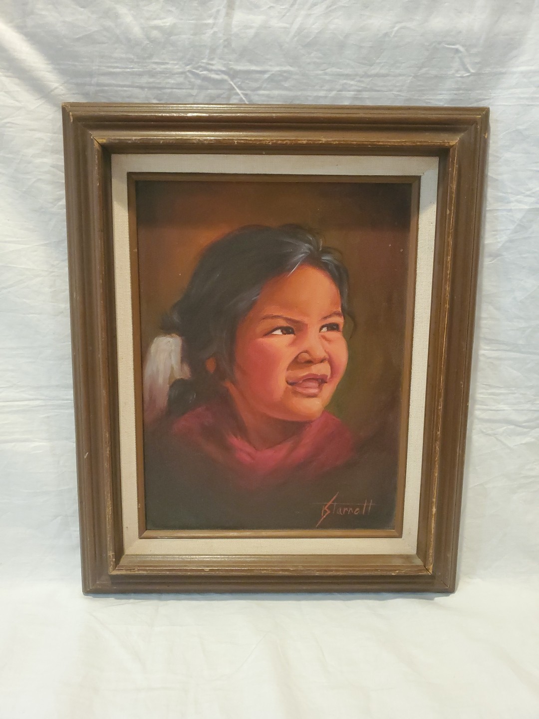 Vintage T. Starrett Native American Indian Oil Painting Girl Child