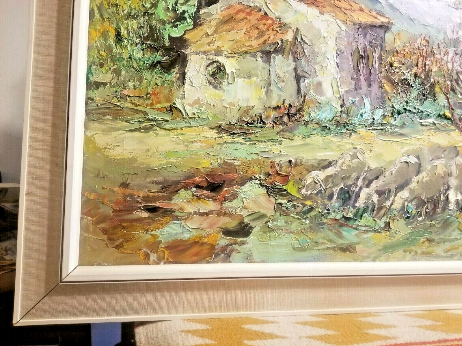 STRIKING GERMAN IMPRESSIONIST A/C PAINTING WOMAN SHEEP IN THE MOUNTAINS COTTAGE