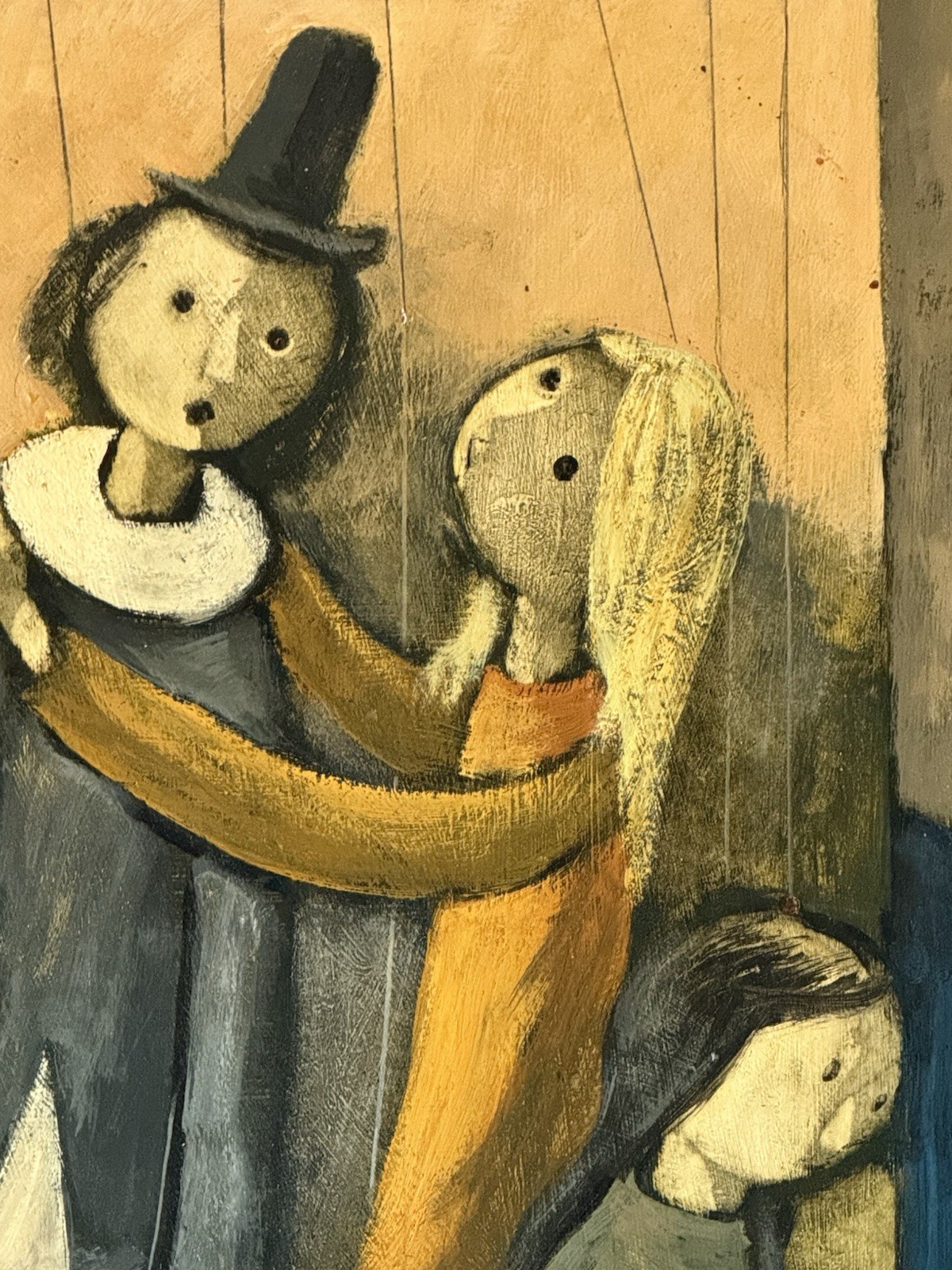 IRVING AMEN ANTIQUE MODERN ABSTRACT CUBISM OIL PAINTING OLD VINTAGE PUPPETS 1961