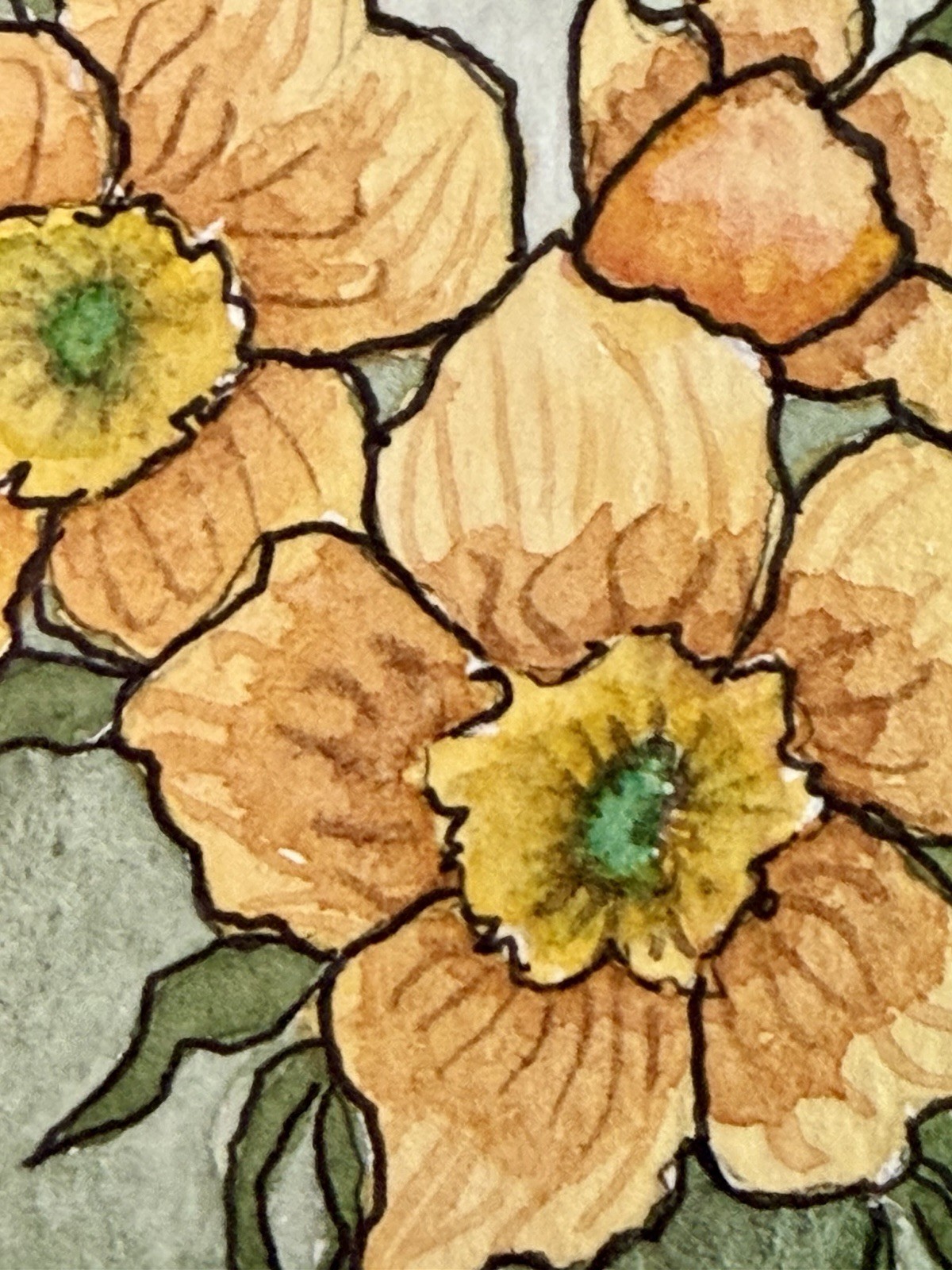 ACEO Painting by M. Hackney Flowers Botanical Watercolor Ink, Signed, 2.5×3.5″