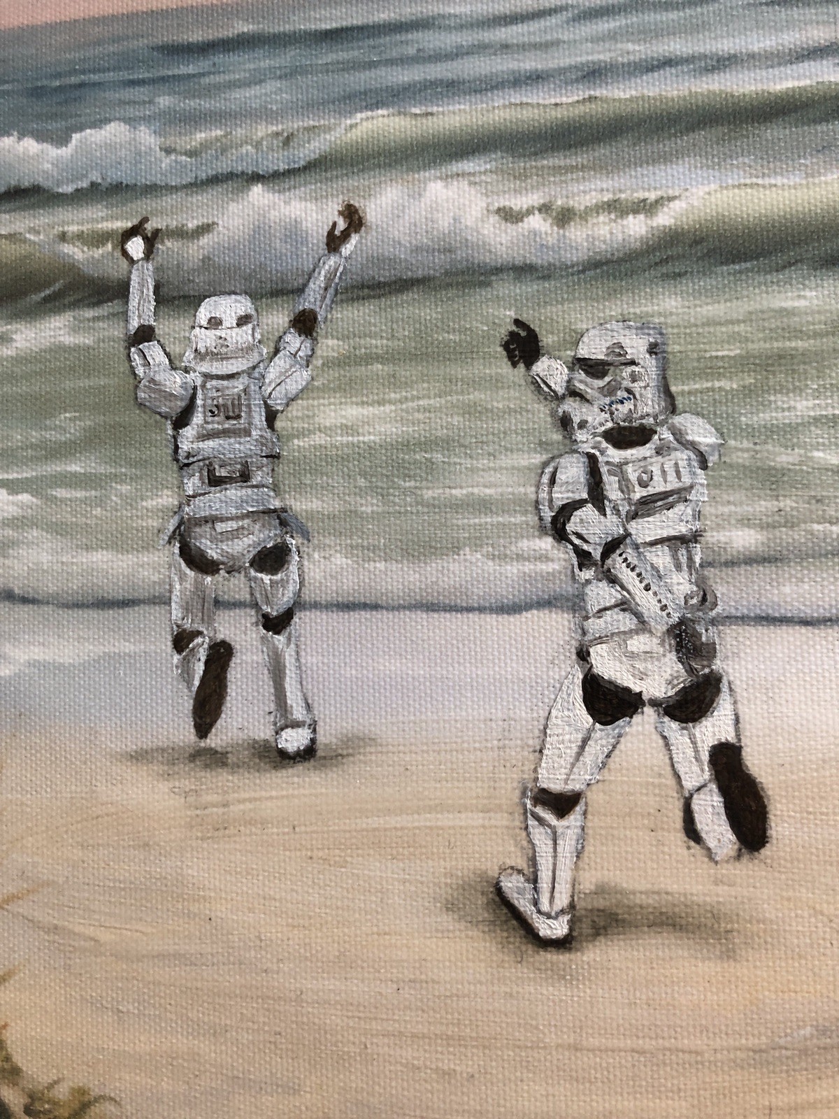 Stormtroopers On Beach Star Wars Upcycled Thrift Store oil painting Original Art