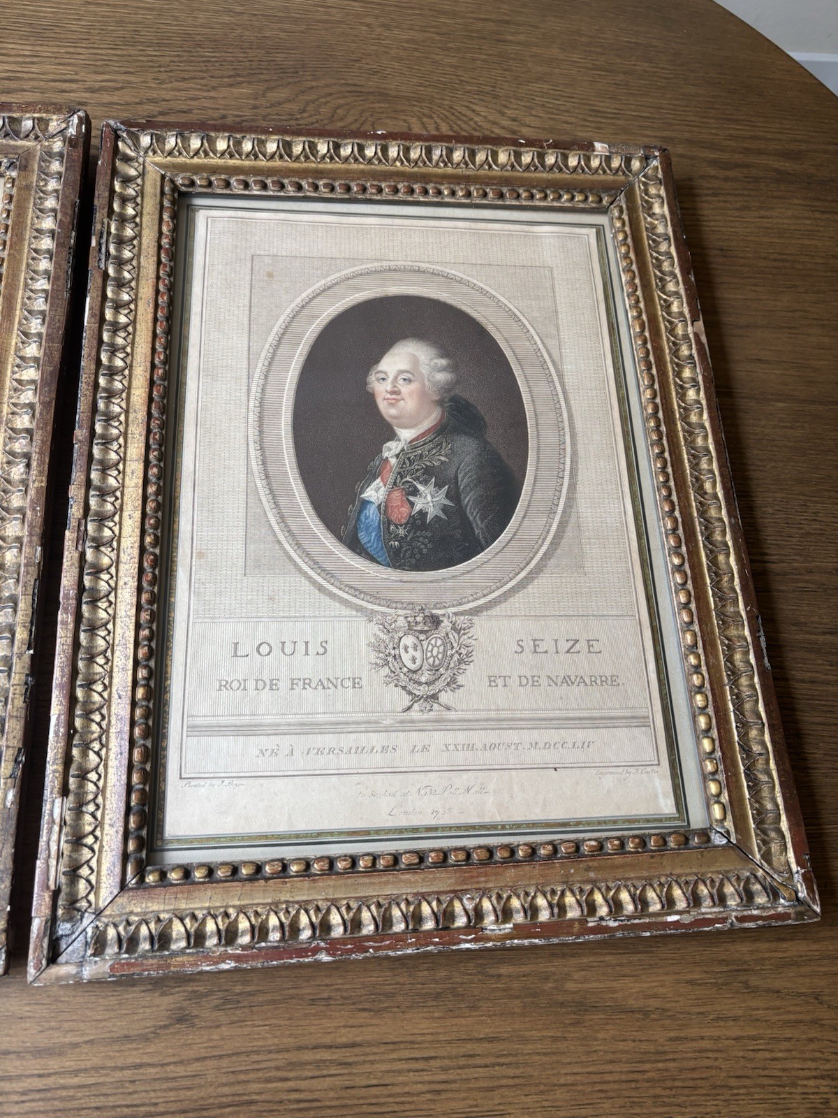Pair 1793 Louis XVI & Marie Antoinette Stipple Engravings John Curtis Framed Set