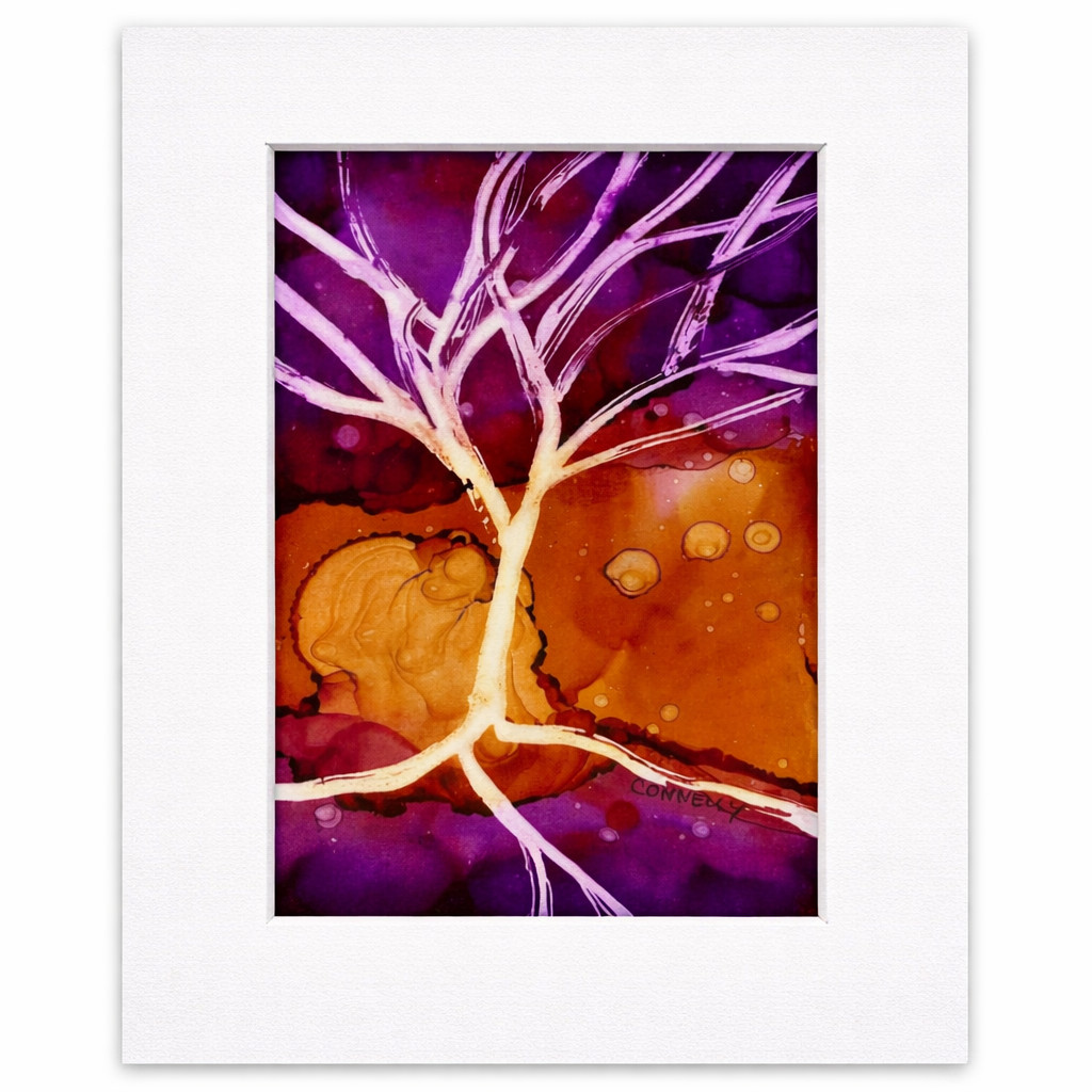 ACEO Original Mini Alcohol Ink Painting Purple Tree of Life Abstract Nature