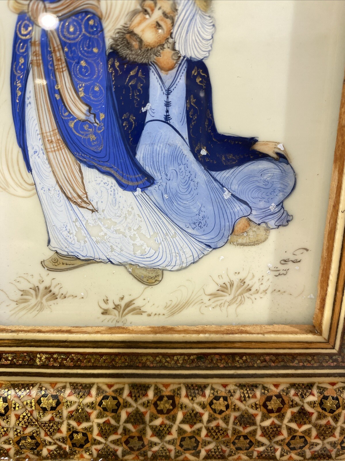 Khatam Kari Rahmen mit original Malerei signiert – Persien