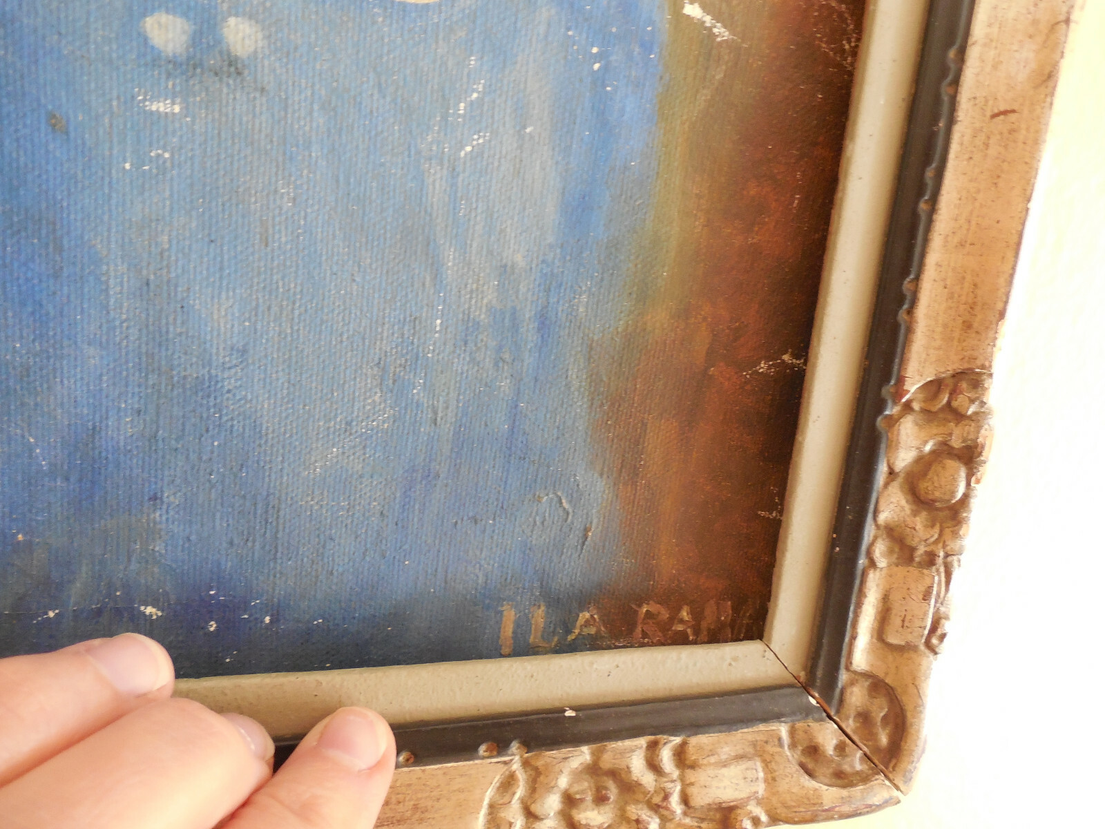 Vintage Child Portrait Blond Blue Eyed Girl Boy Original Antique Framed Painting