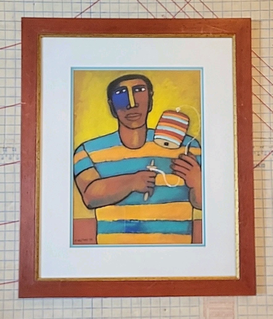 Victor Uhthoff Original Painting gouache «El Balero» Pastel 1999 Framed Mexico
