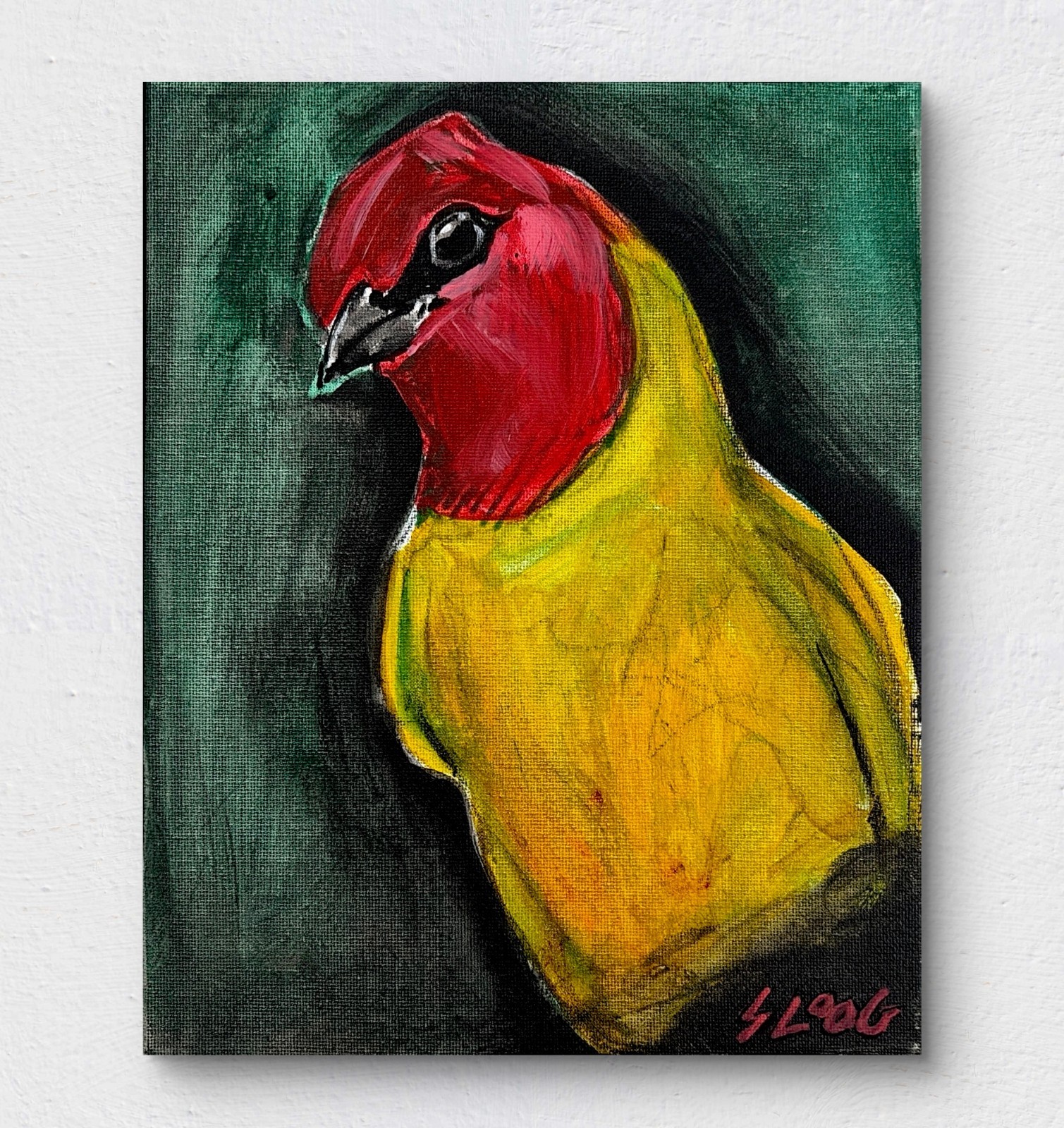 SLOOG Original Art Expressionism Colorful Bird Painting on Canvas 8×10 Bird Art